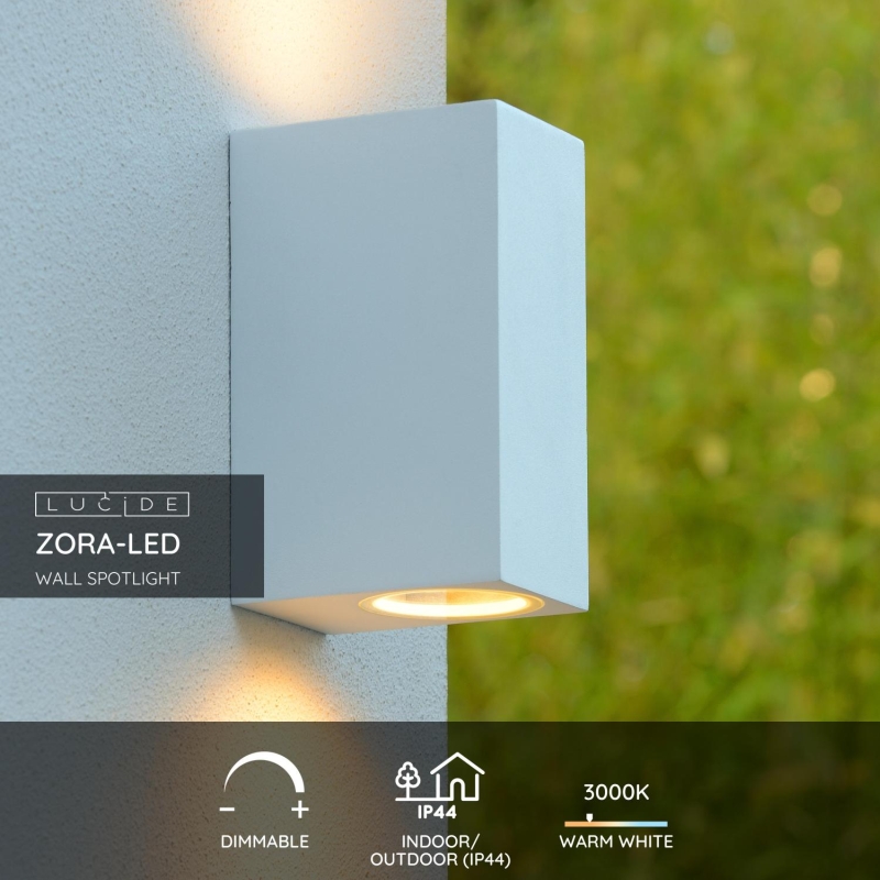 Lucide ZORA-LED - Nástenné bodové svietidlo Outdoor - LED Rozm. - GU10 - 2x5W 3000K - IP44 - Biela